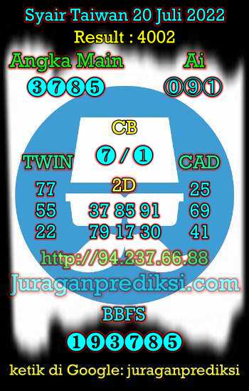 Prediksi Taiwan 20 Juli 2022, Syair taiwan hari ini Rabu 20 7 2022, angka keluar togel taiwan, toto jitu taiwan, taiwan lottery, kode syair taiwan malam ini.