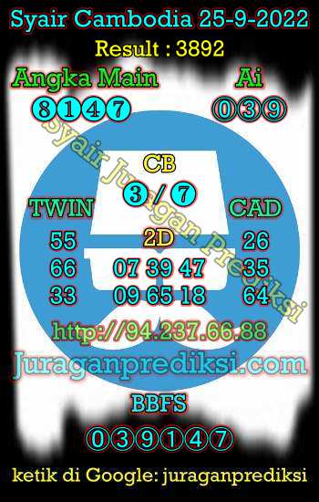 Prediksi Cambodia 25 September 2022 hari ini kami ambil dari Syair cambodia 25 9 2022. Untuk melihat prediksi kamboja Minggu 25 September 2022 kami sudah siapkan kode syair kamboja hari ini 25-9-2022 jitu dan akurat.