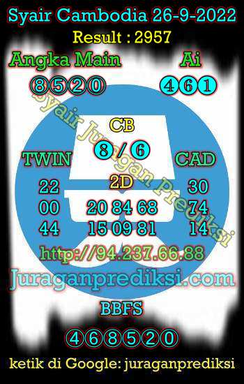 Prediksi Cambodia 26 September 2022 hari ini kami ambil dari Syair cambodia 26 9 2022. Untuk melihat prediksi kamboja Senin 26 September 2022 kami sudah siapkan kode syair kamboja hari ini 26-9-2022 jitu dan akurat.